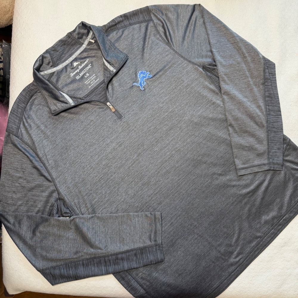 Tommy Bahama Detroit Lions IslandZone Quarter Zip Pullover Gray Mens Large